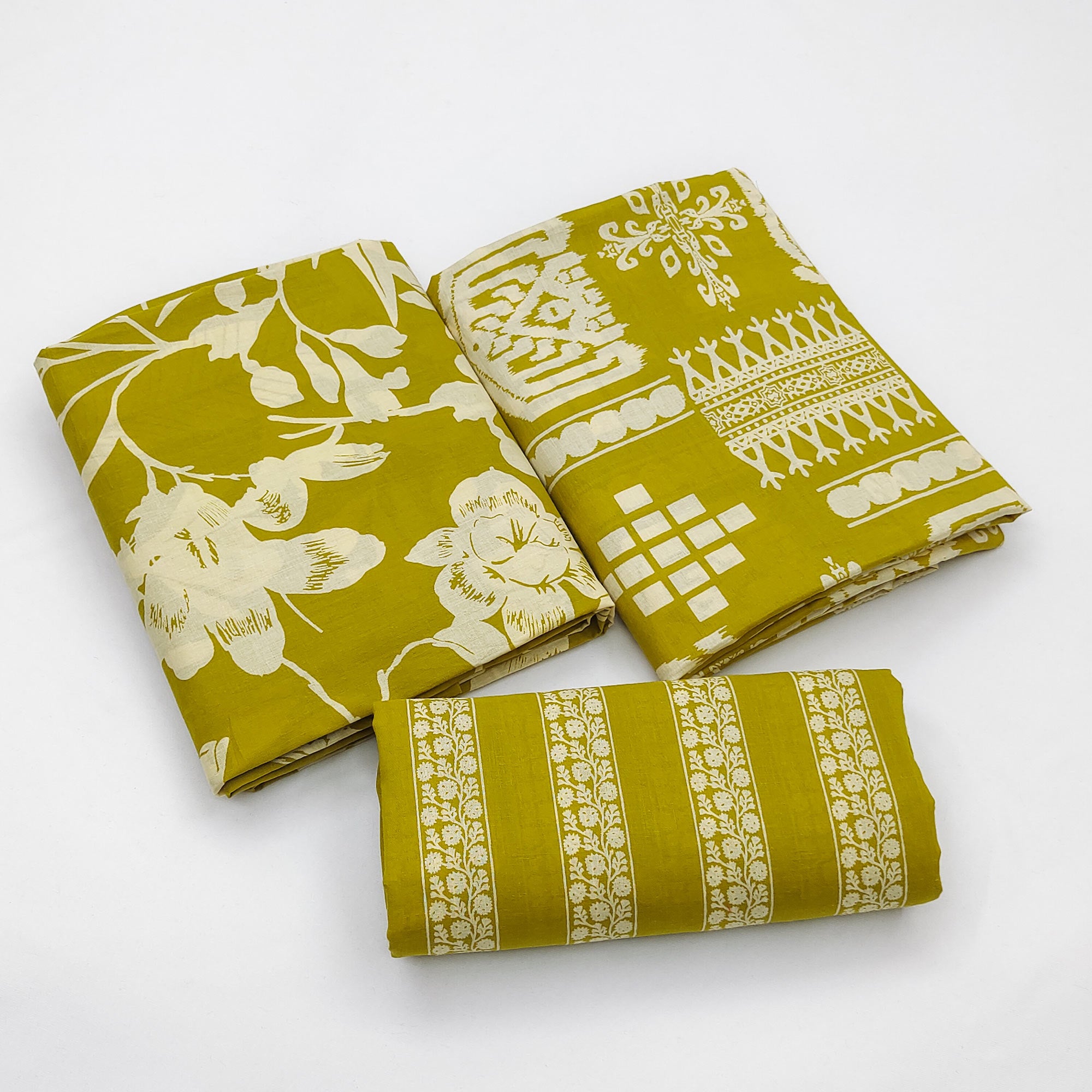 Mustard Floral Printed Pure Cotton Two Tops Dress Material