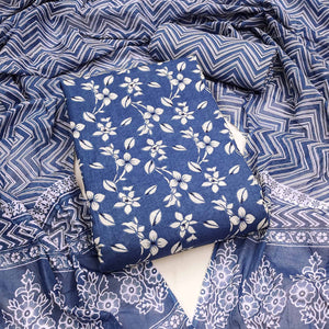 Blue Floral Printed Pure Cotton Dress Material