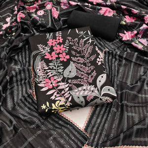 Black Floral Printed Pure Cotton Dress Material