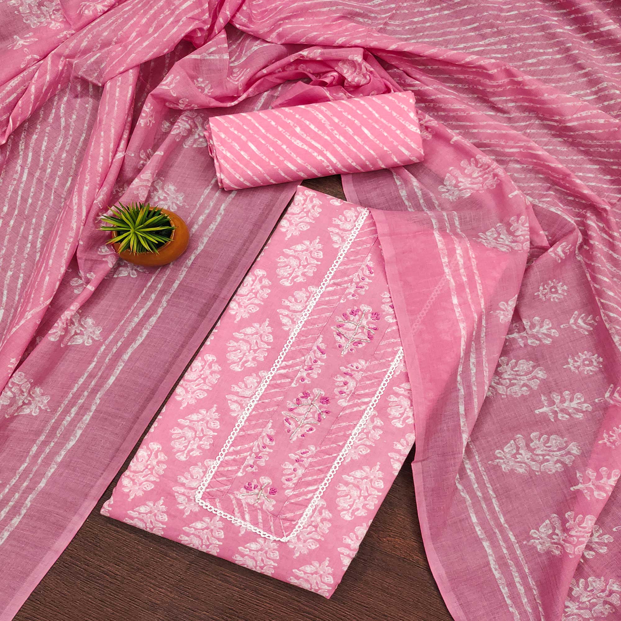 Pink Floral Printed Pure Cotton Dress Material