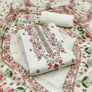 Off white Floral Printed Pure Cotton Dress Material