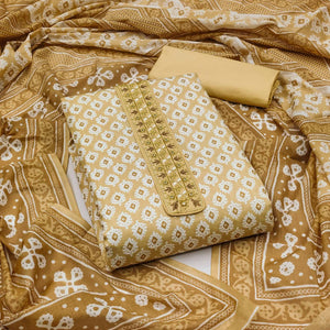 Beige Printed Pure Cotton Dress Material