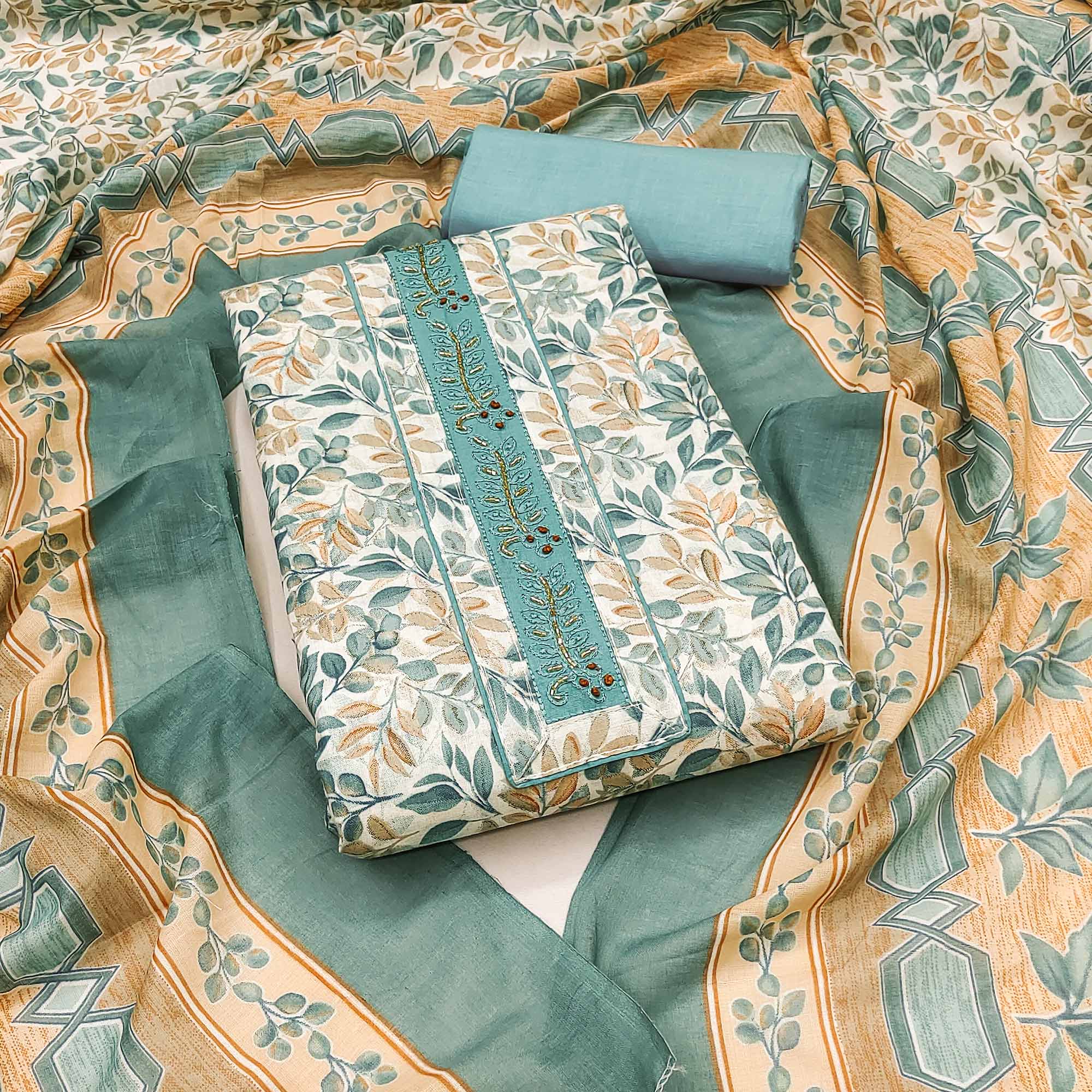 Blue Floral Printed Pure Cotton Dress Material