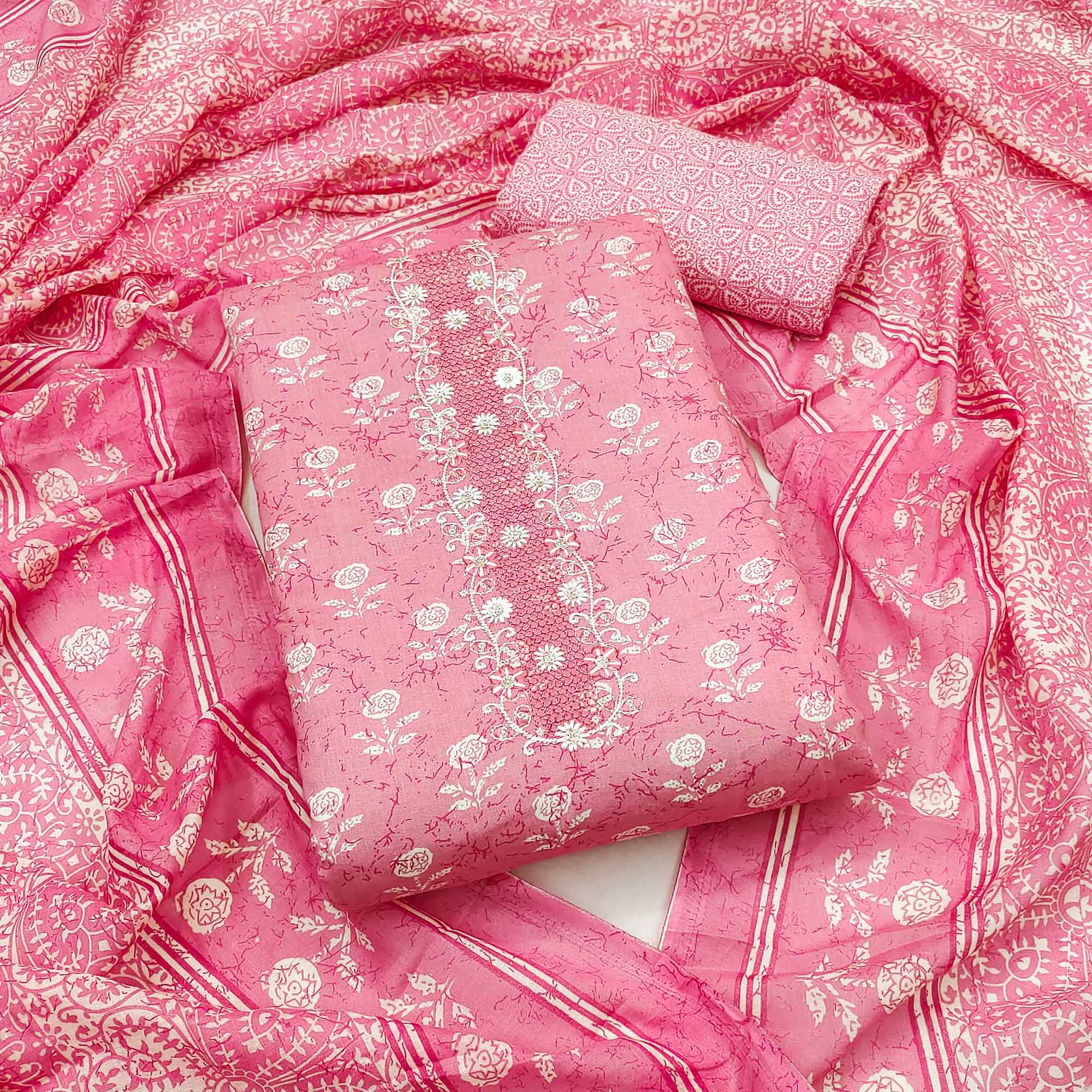 Pink Floral Printed Pure Cotton Dress Material