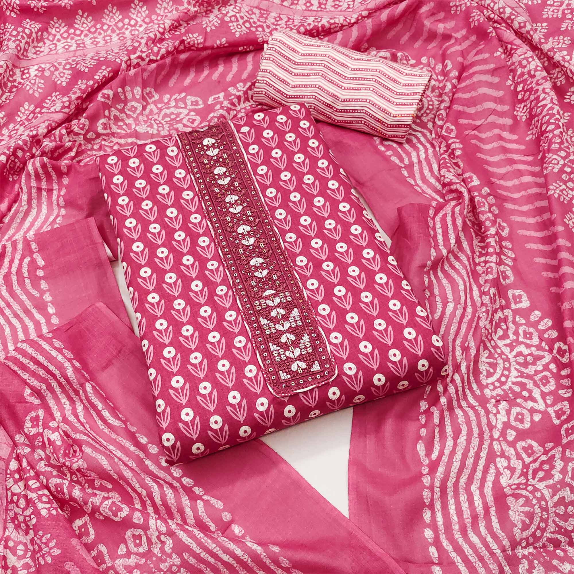 Pink Floral Printed Pure Cotton Dress Material