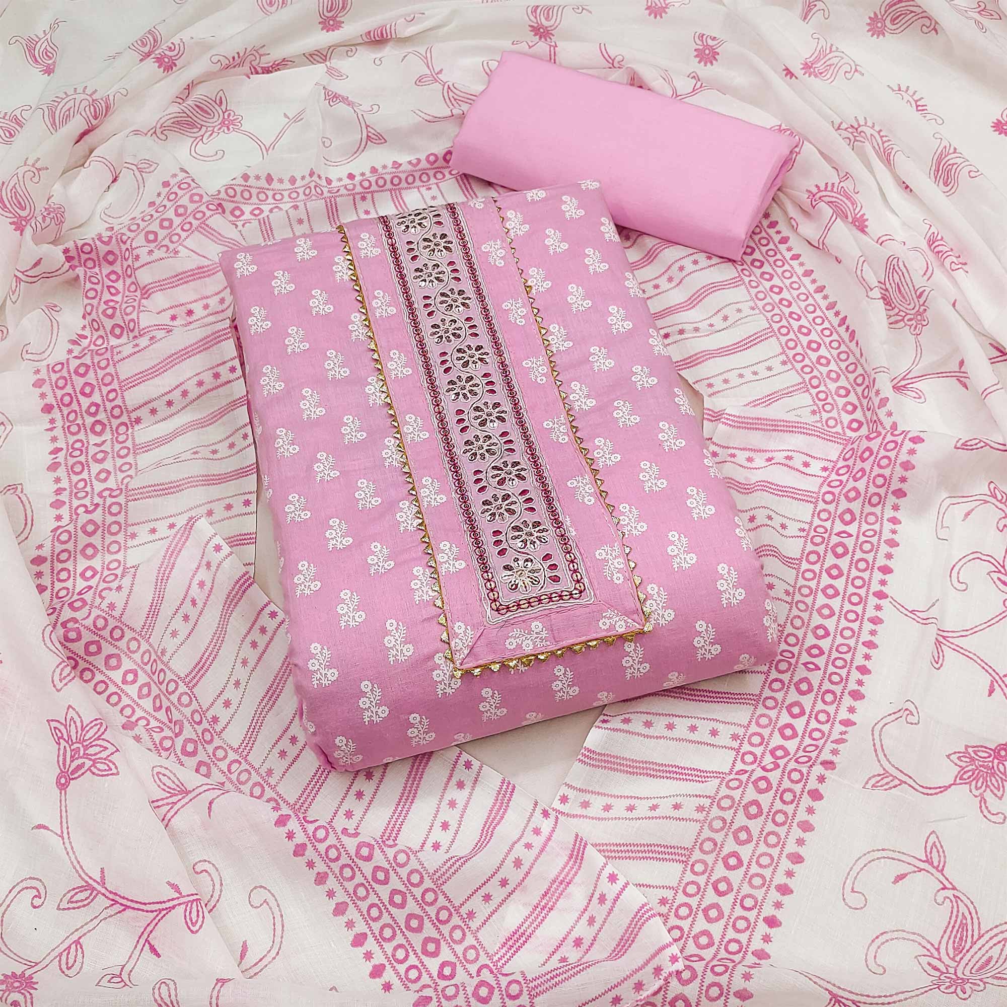 Pink Floral Printed Pure Cotton Dress Material