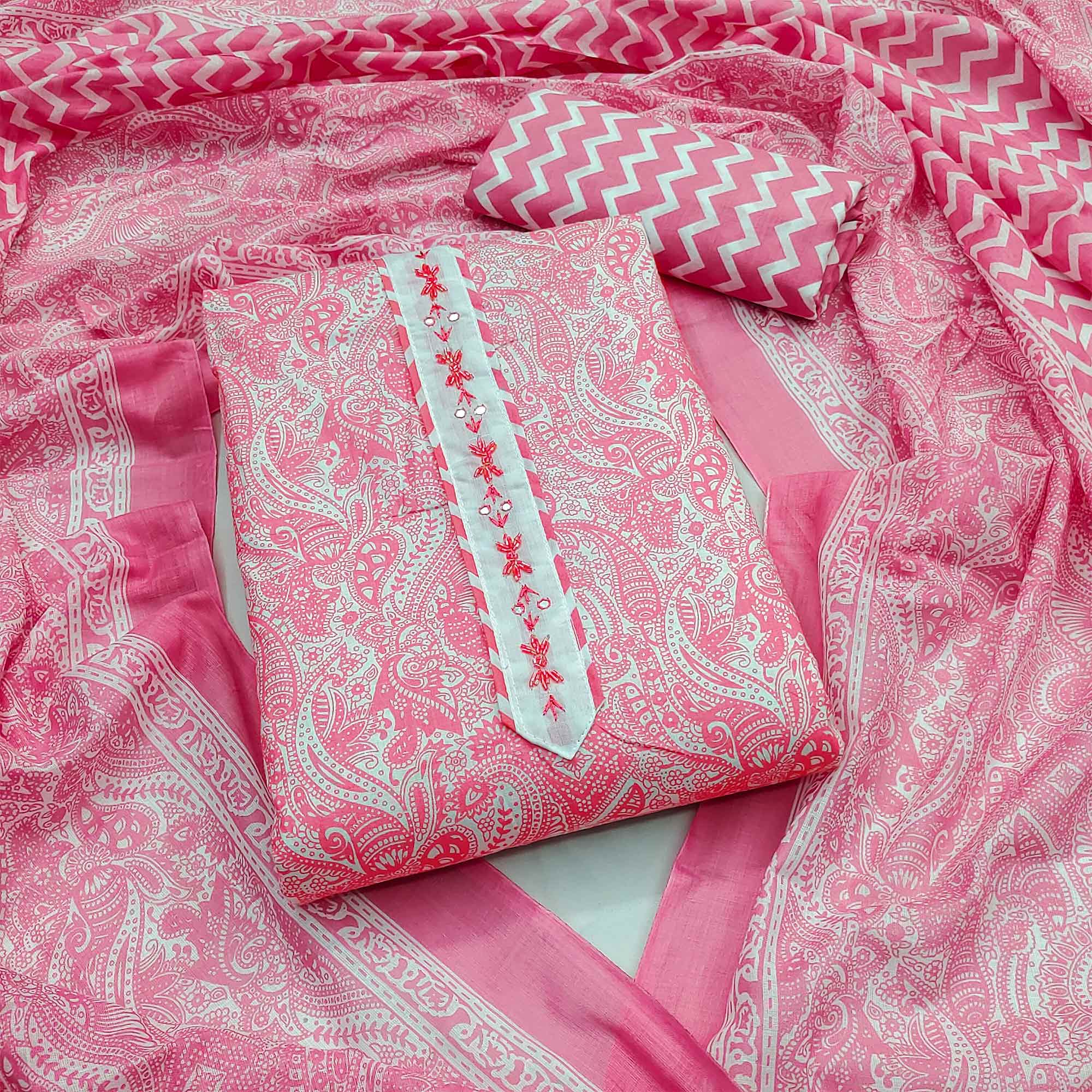 Pink Paisley Printed Pure Cotton Dress Material