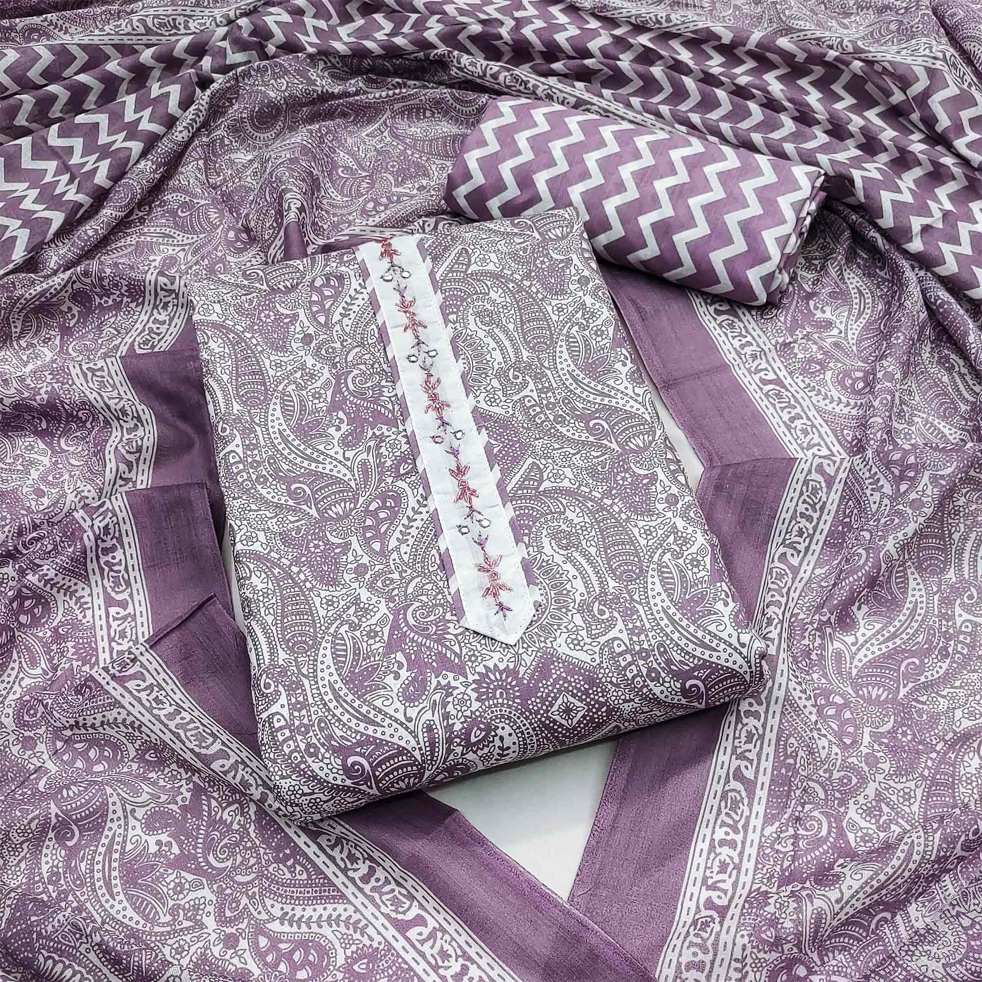 Purple Paisley Printed Pure Cotton Dress Material