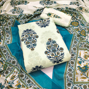 Rama Blue Floral Printed Pure Cotton Dress Material