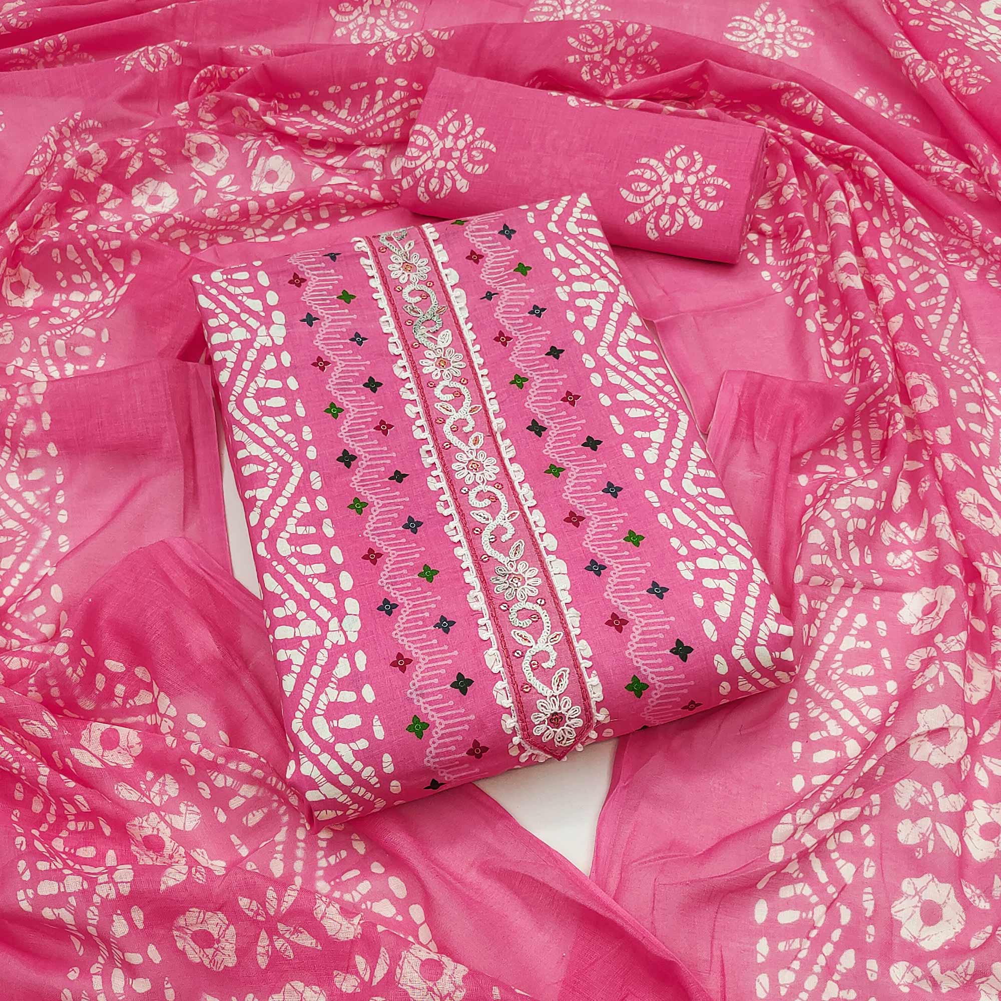 Comfortable Pink Pure Cotton Material with All-Over Stripe Print