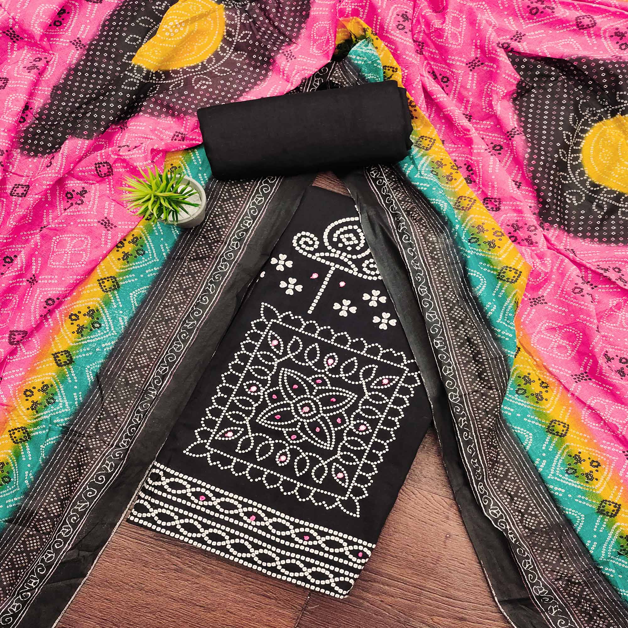 Black Printed Pure Cotton Dress Material