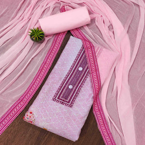 Pink Floral Printed Cotton Silk Dress Material