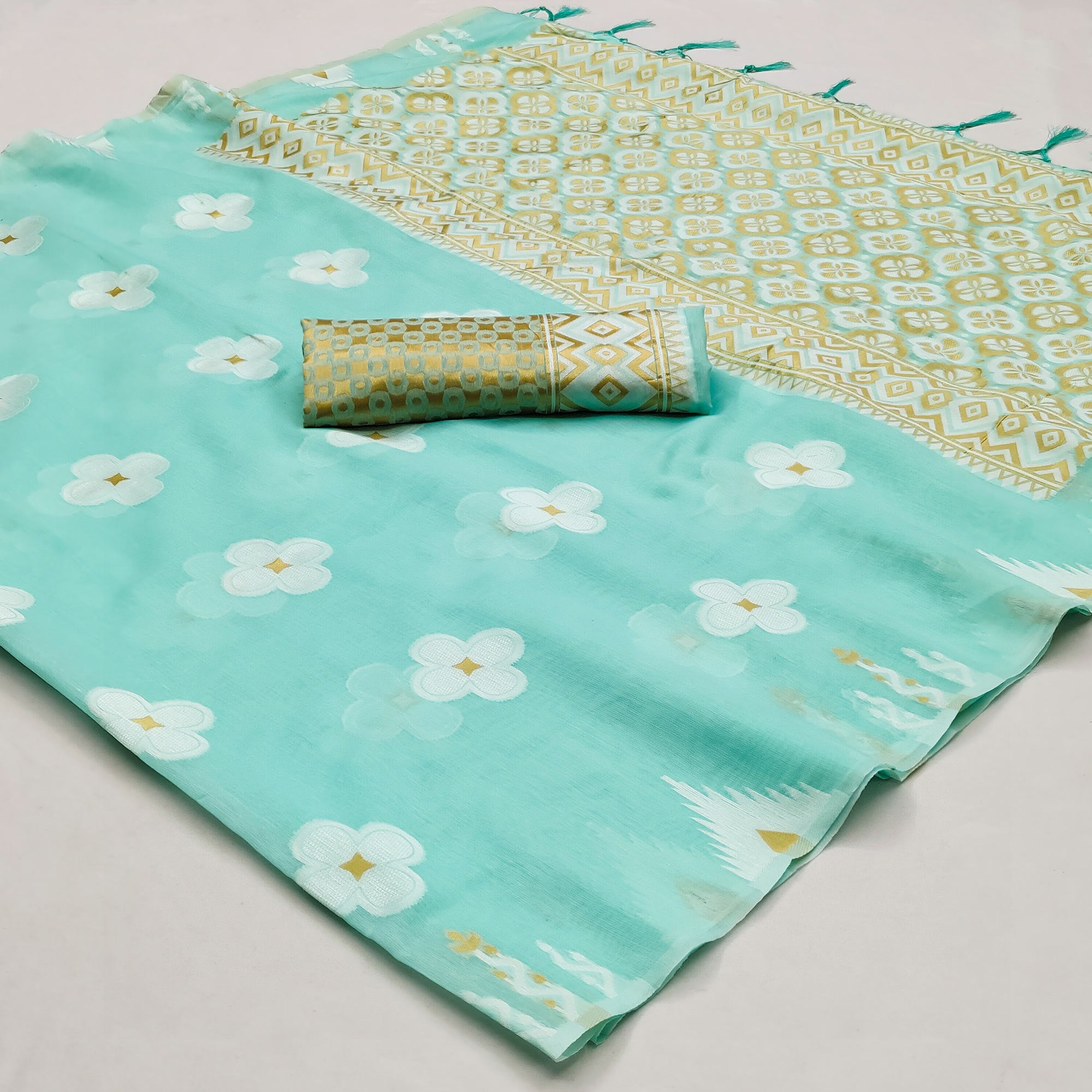 Turquoise Woven Modal Saree