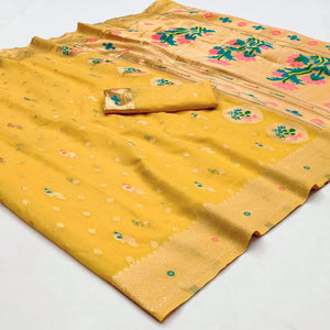 Yellow Woven Pure Cotton Paithani Saree