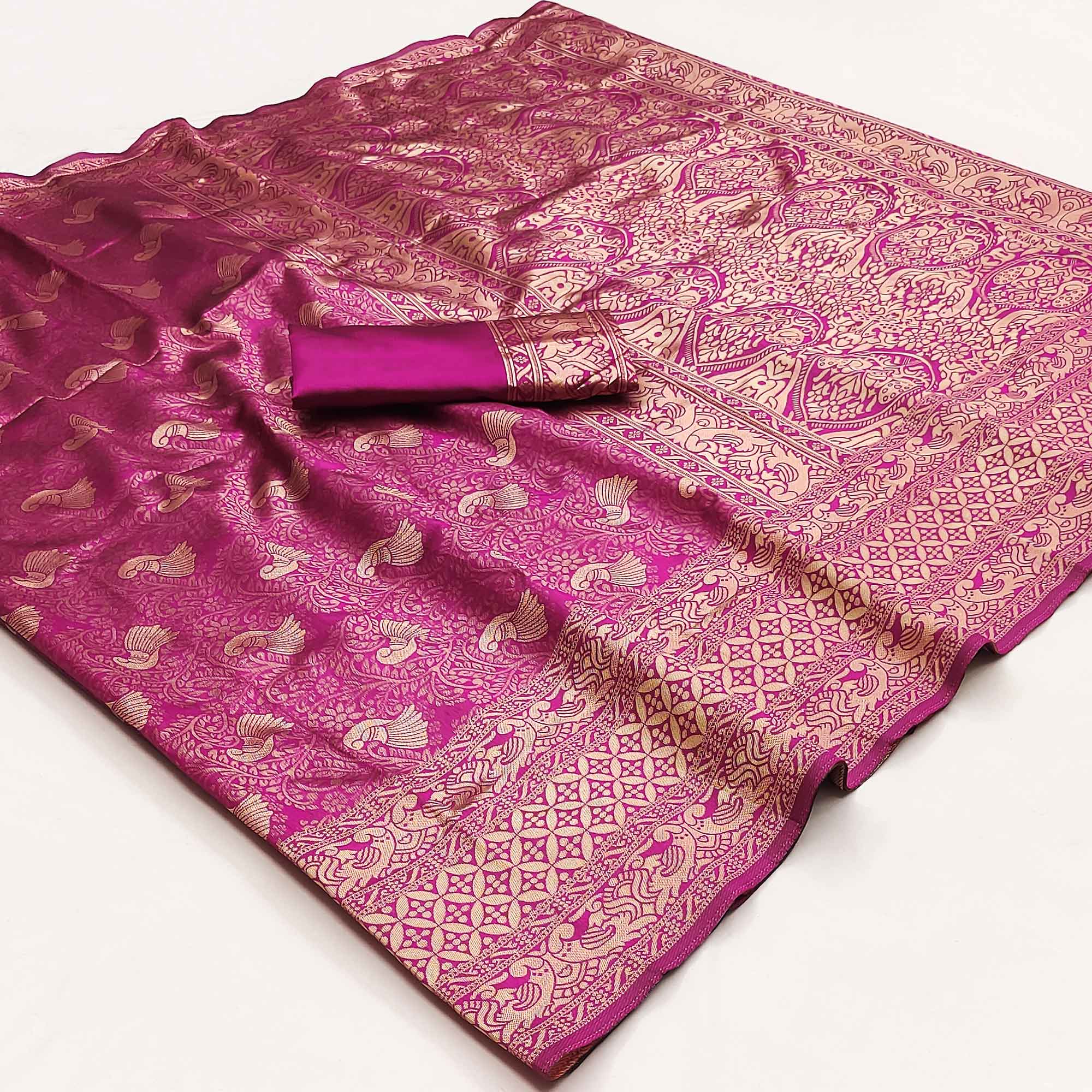 Pink Woven Banarasi Silk Saree