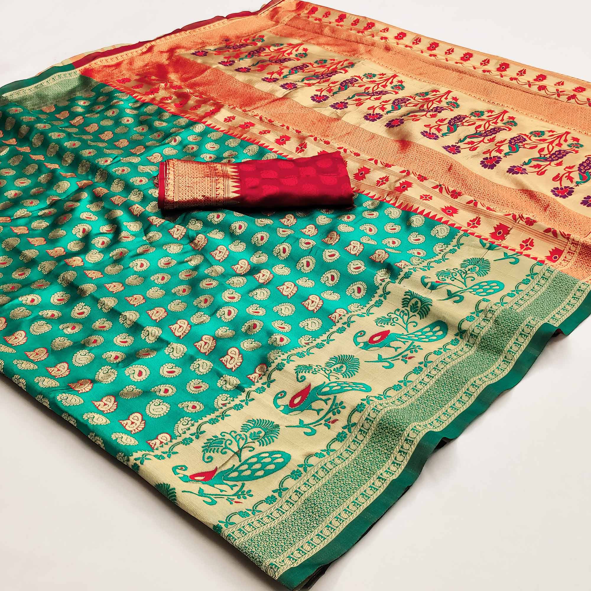 Green Woven Cotton Silk Saree