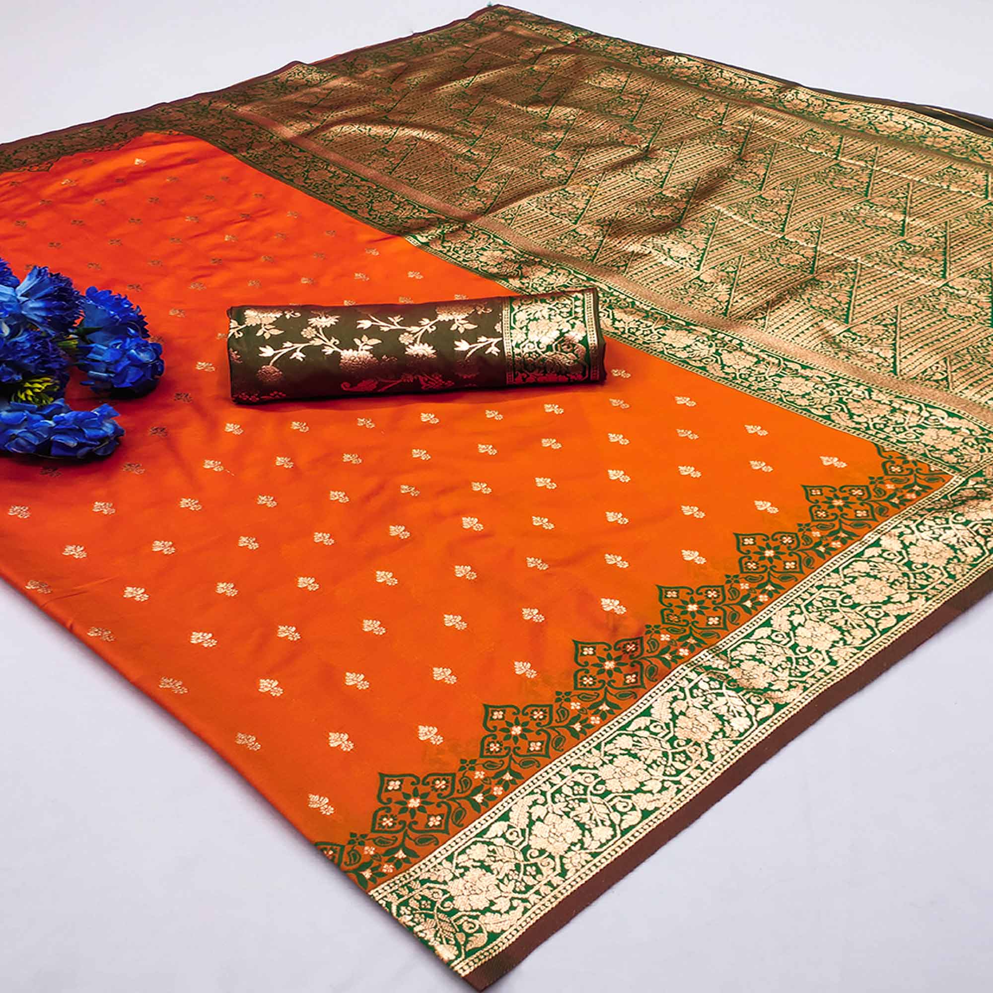 Orange Cotton Silk Saree with Intricate Zari Weaving