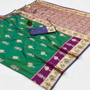 Emerald Green Cotton Silk Saree with Exquisite Zari Weaving