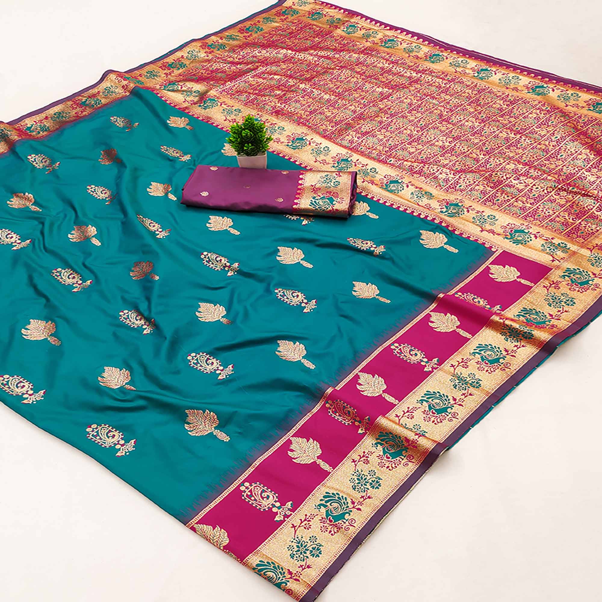 Rama Blue Cotton Silk Saree with Exquisite Zari Weaving
