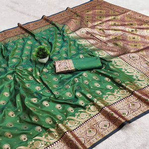 Green Traditional Zari Woven Cotton Silk Saree for Special Occasions