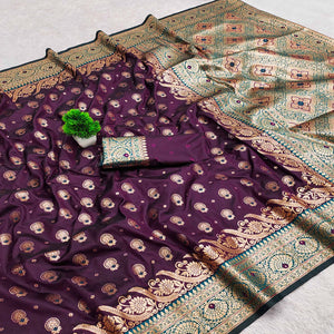 Wine Traditional Zari Woven Cotton Silk Saree for Special Occasions