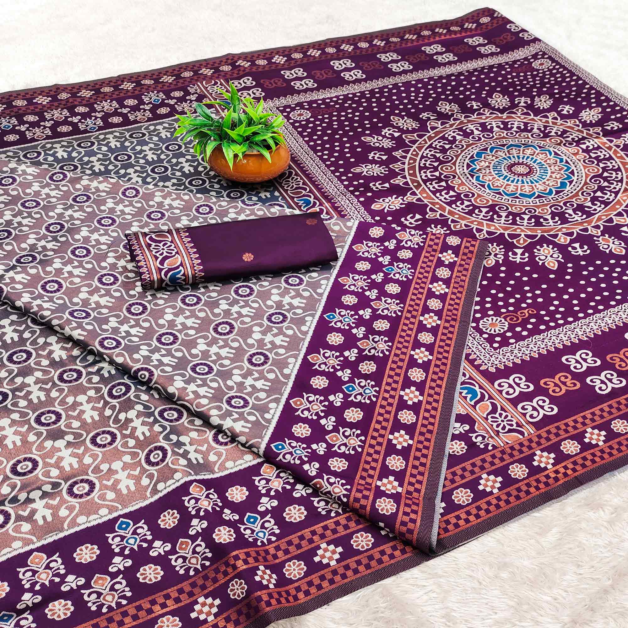 Purple Designer Handloom Kanjivaram Silk Saree with Rich Floral Weaving