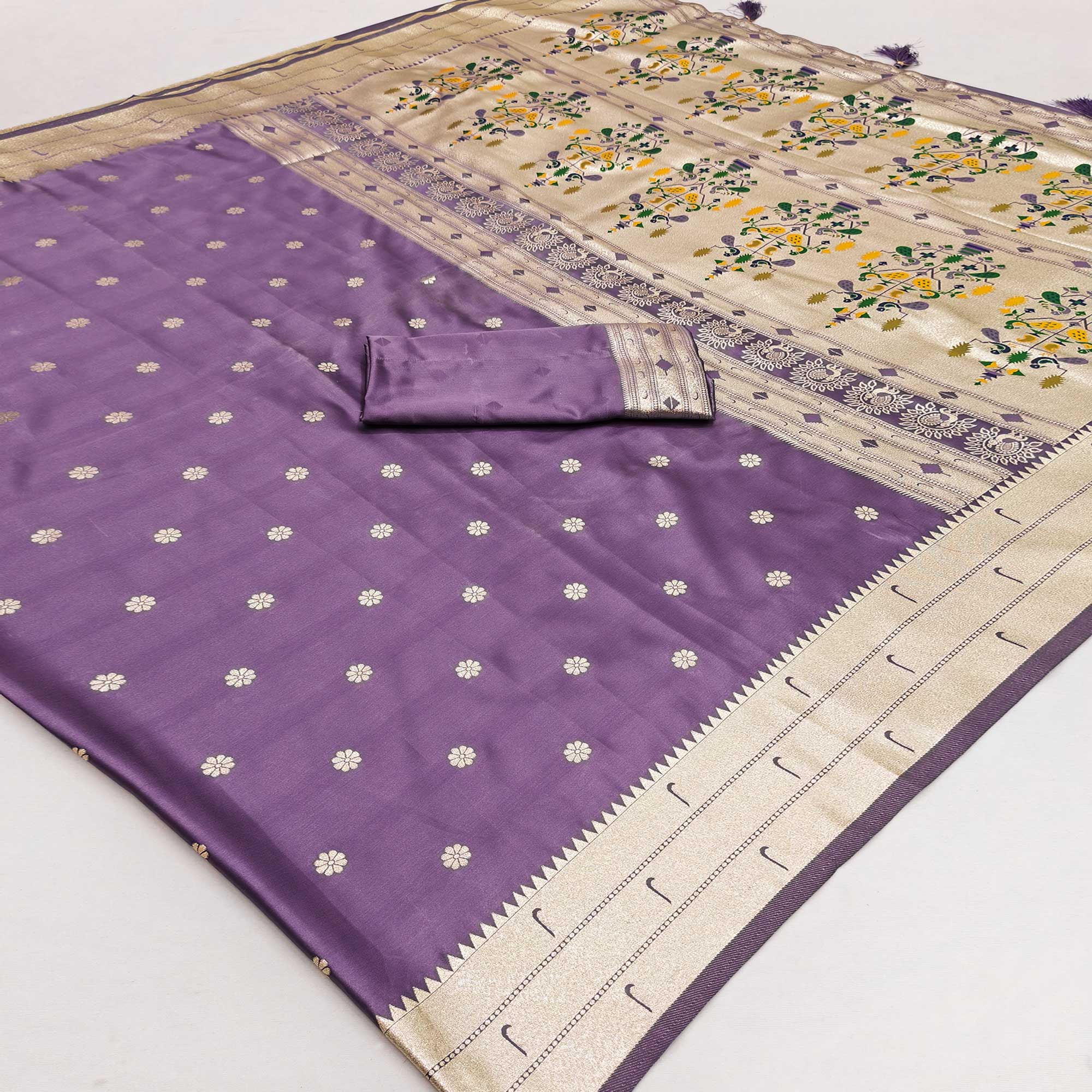 Purple Classic Paithani Satin Silk Saree Accented with Rich Zari Work
