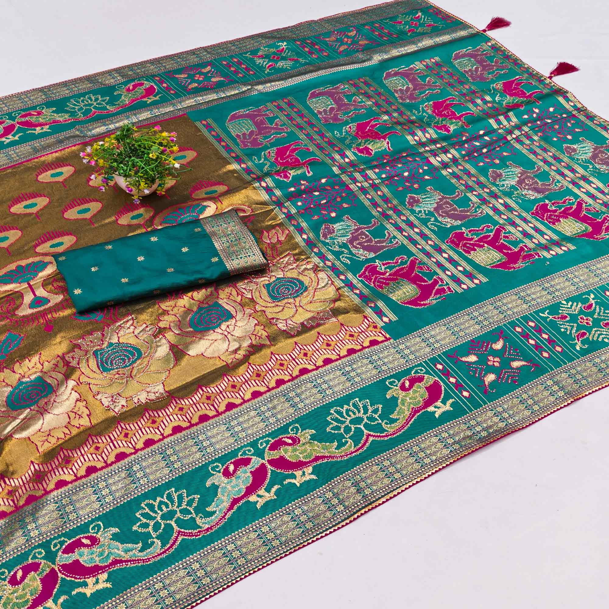Olive Premium Cotton Silk Saree with Beautiful Swarovski Work and Classic Woven Texture