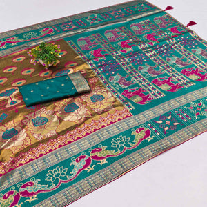 Olive Premium Cotton Silk Saree with Beautiful Swarovski Work and Classic Woven Texture