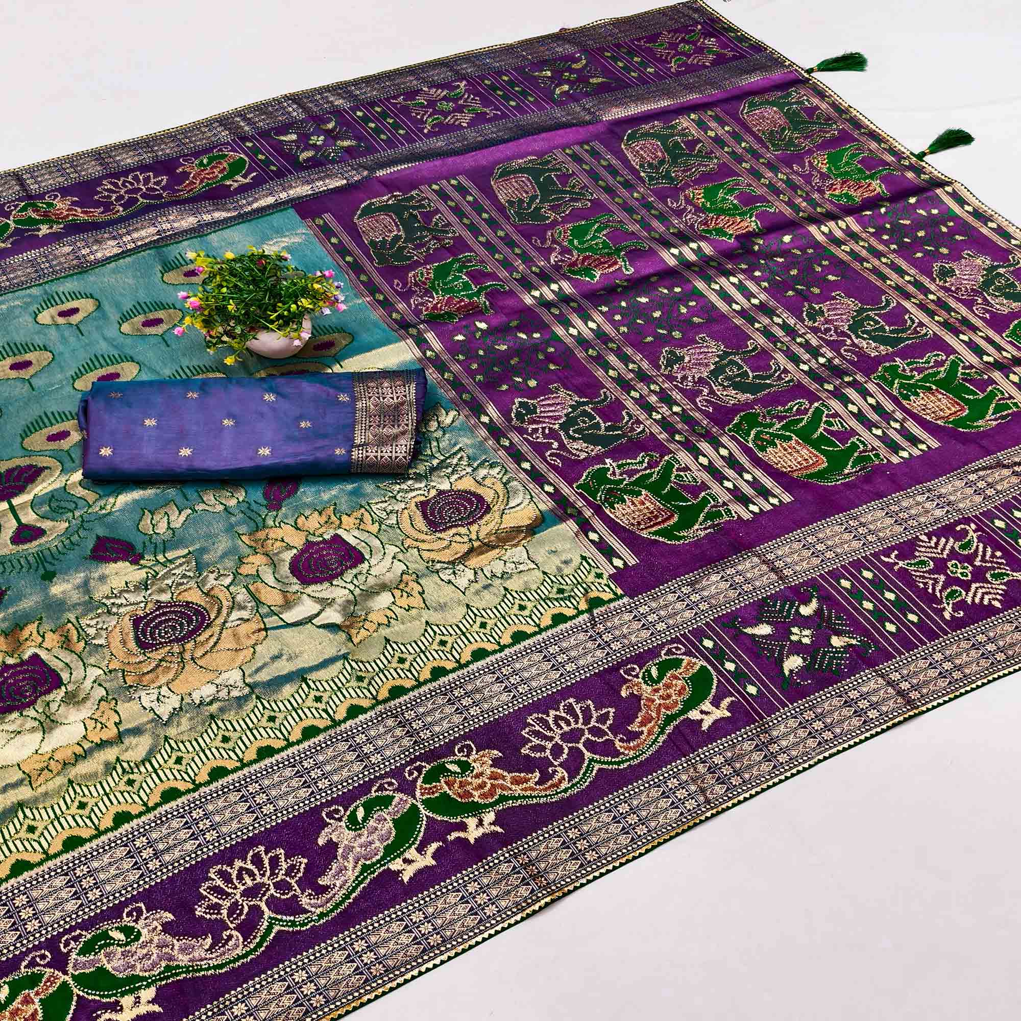 Rama Blue Premium Cotton Silk Saree with Beautiful Swarovski Work and Classic Woven Texture
