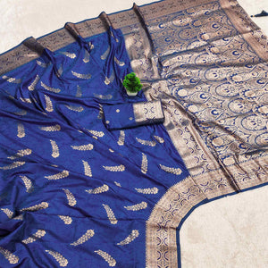 Blue Traditional Cotton Silk Saree Enhanced with Fine Zari Work and Decorative Tassel Edges
