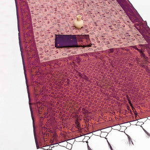 Beige & Purple Classic Tissue Silk Saree Highlighted with Fine Zari Woven Motifs