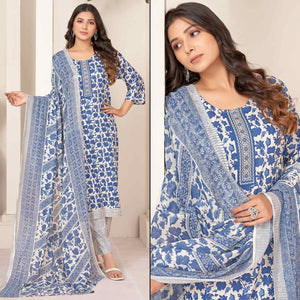 Blue Floral Printed Pure Cotton Salwar Suit