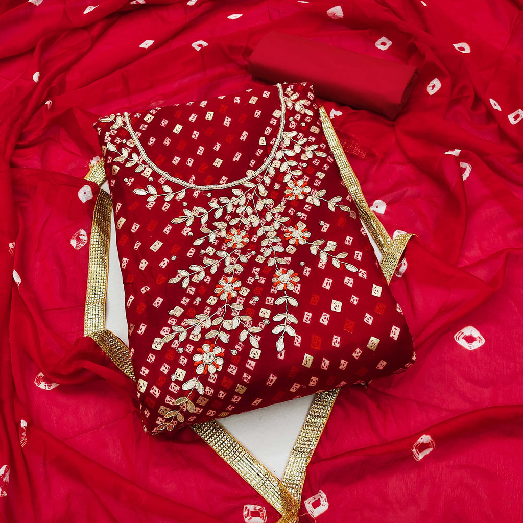 Maroon Hand Screen Printed Pure Cotton Dress Material with Mul Cotton Dupatta