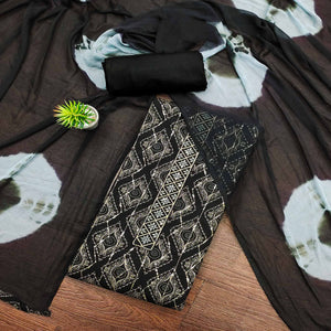 Black Printed With Sequins Work Pure Cotton Dress Material