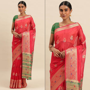 Rani Pink Woven Organza Saree
