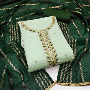 Green Zardosi Moti Work Pure Cotton Dress Material