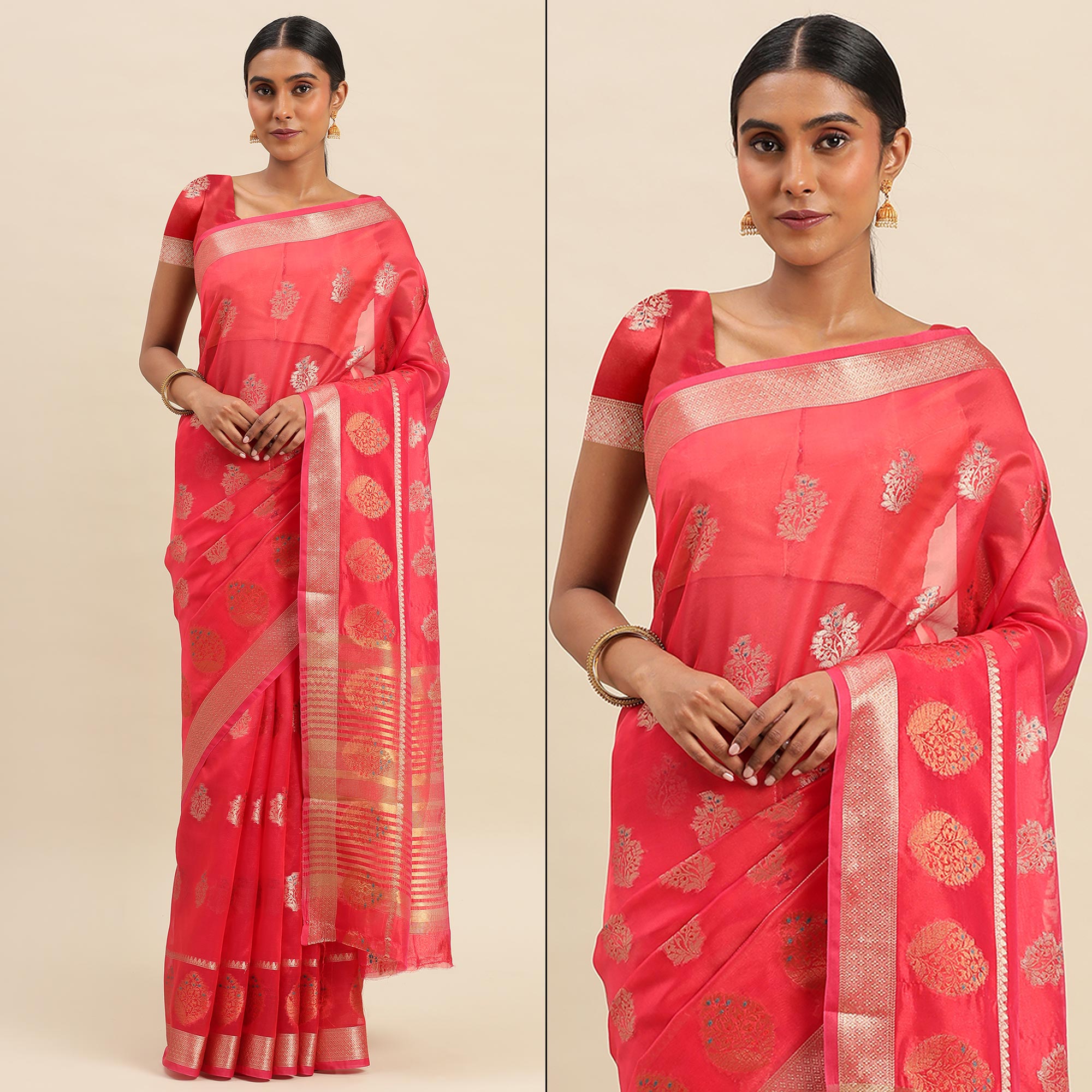 Red Woven Organza Saree