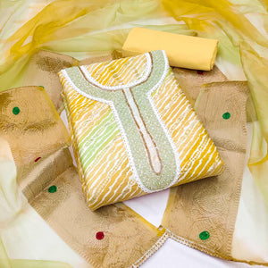 Yellow Printed With Handwork Pure Cotton Dress Material