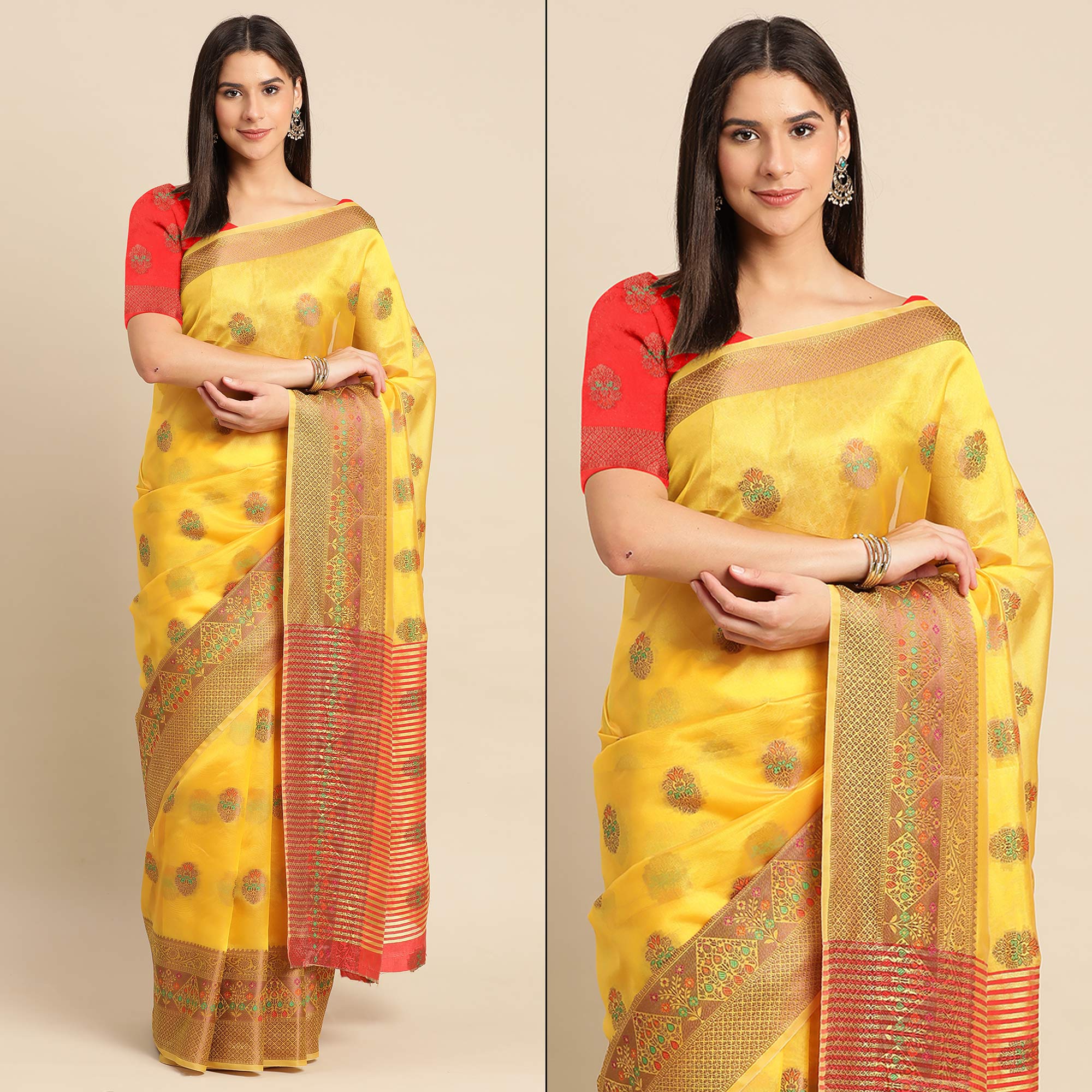 Golden Woven Organza Saree