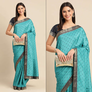 Rama Blue Printed Vichitra Silk Saree