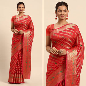 Pink Floral Woven Organza Silk Saree