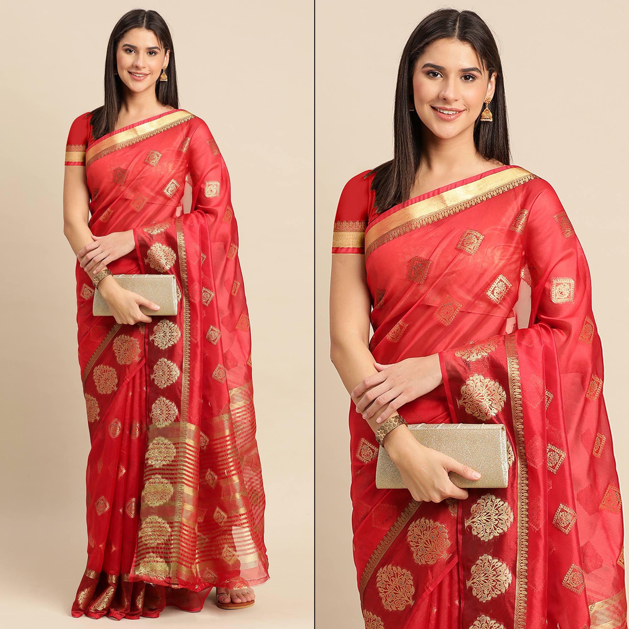 Red Woven Organza Saree