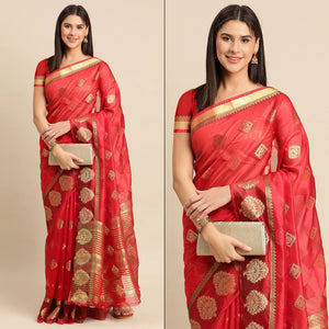 Red Woven Organza Saree
