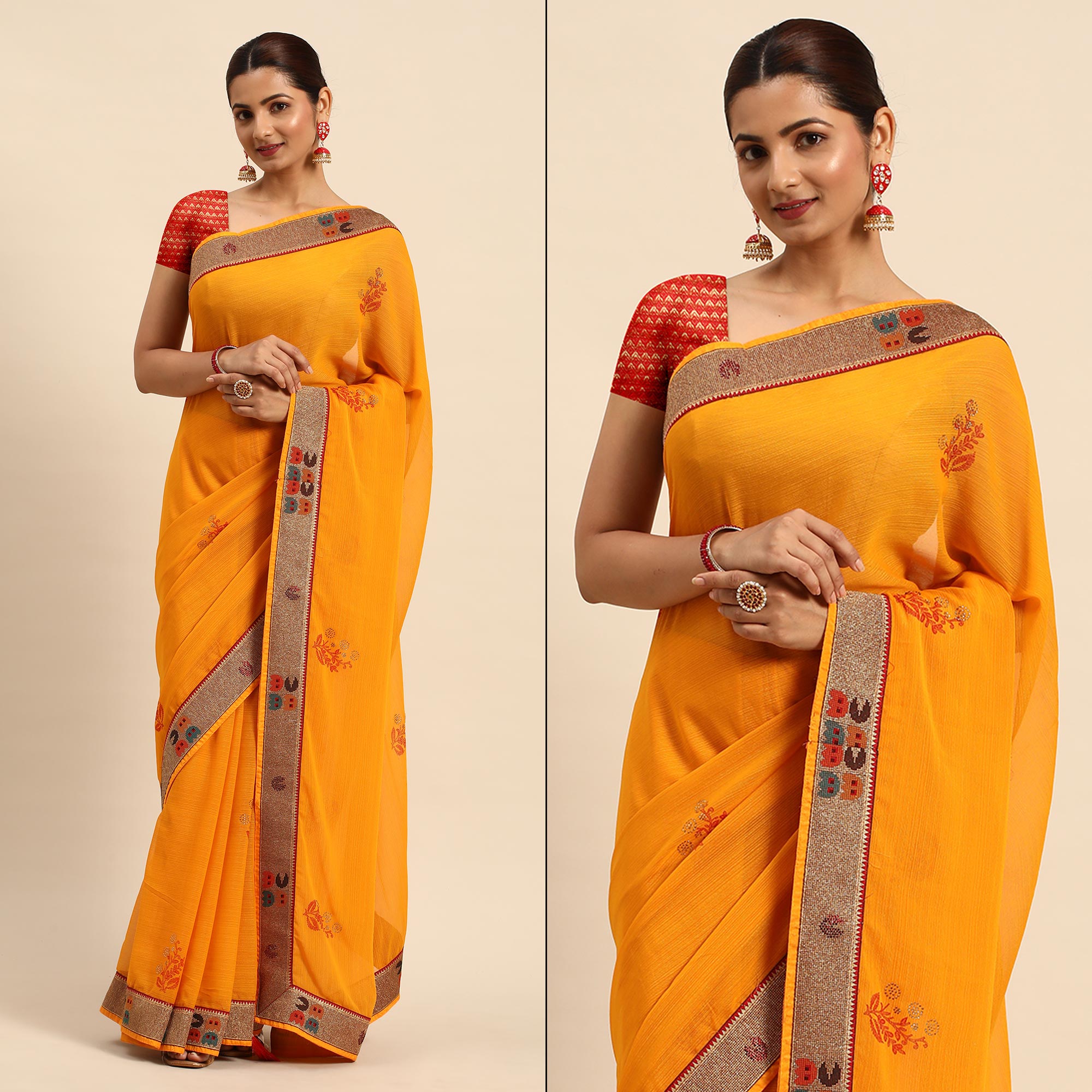 Yellow Foil Printed With Swarovski Zomato Silk Saree