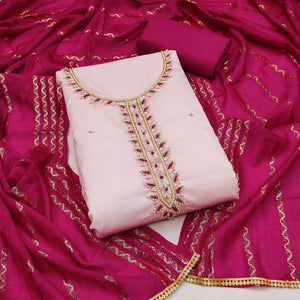 Pink Zardosi Moti Work Pure Cotton Dress Material