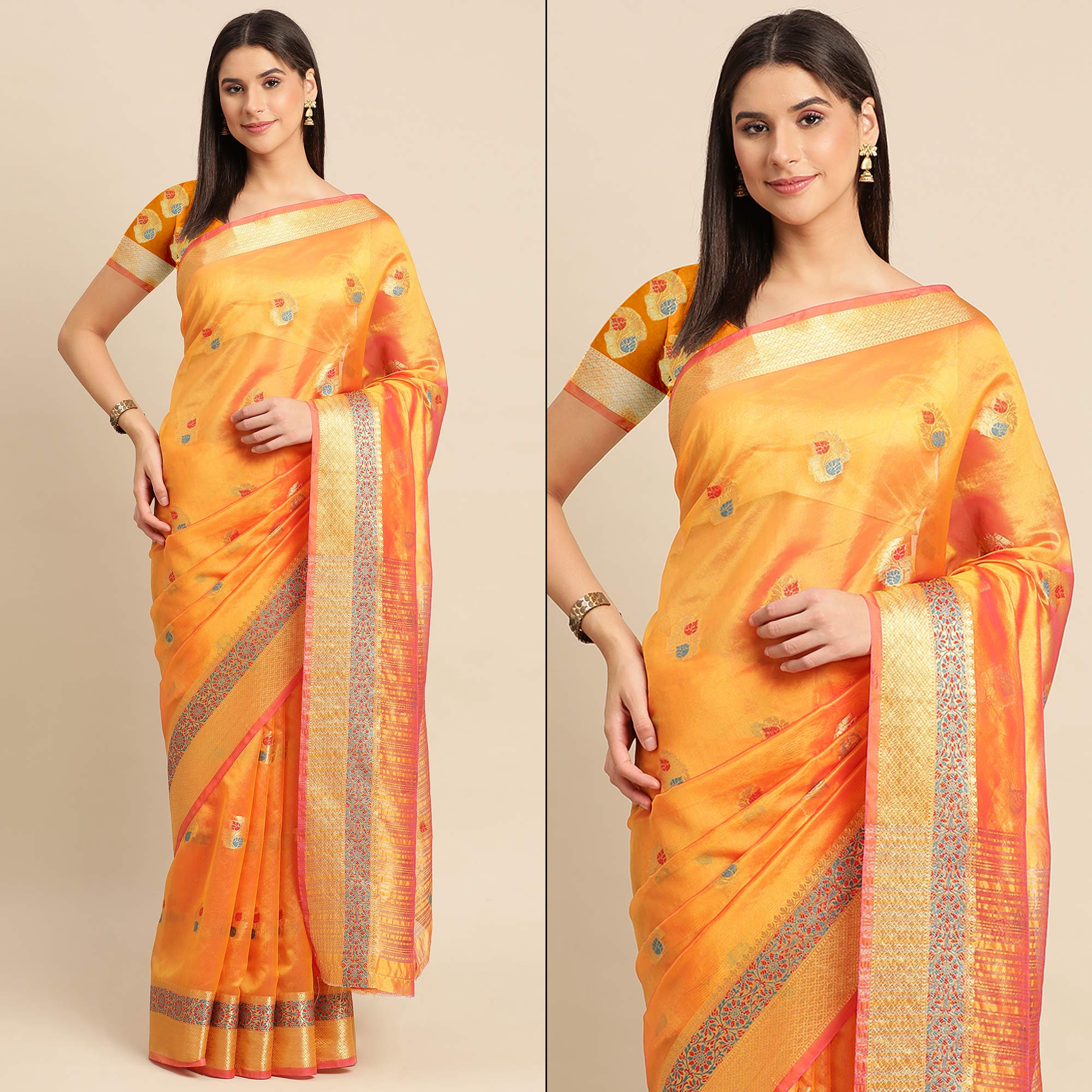 Golden Woven Organza Saree