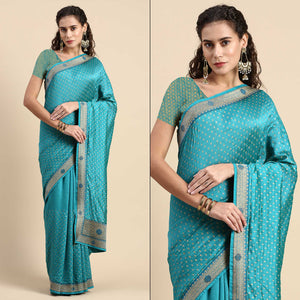 Blue Foil Printed With Swarovski Vichitra Silk Saree