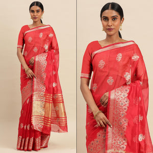 Rani Pink Woven Organza Saree