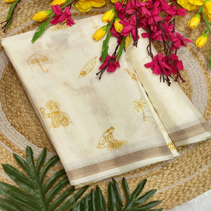 Off White Admirable Off White Soft Tussar cotton Silk Saree